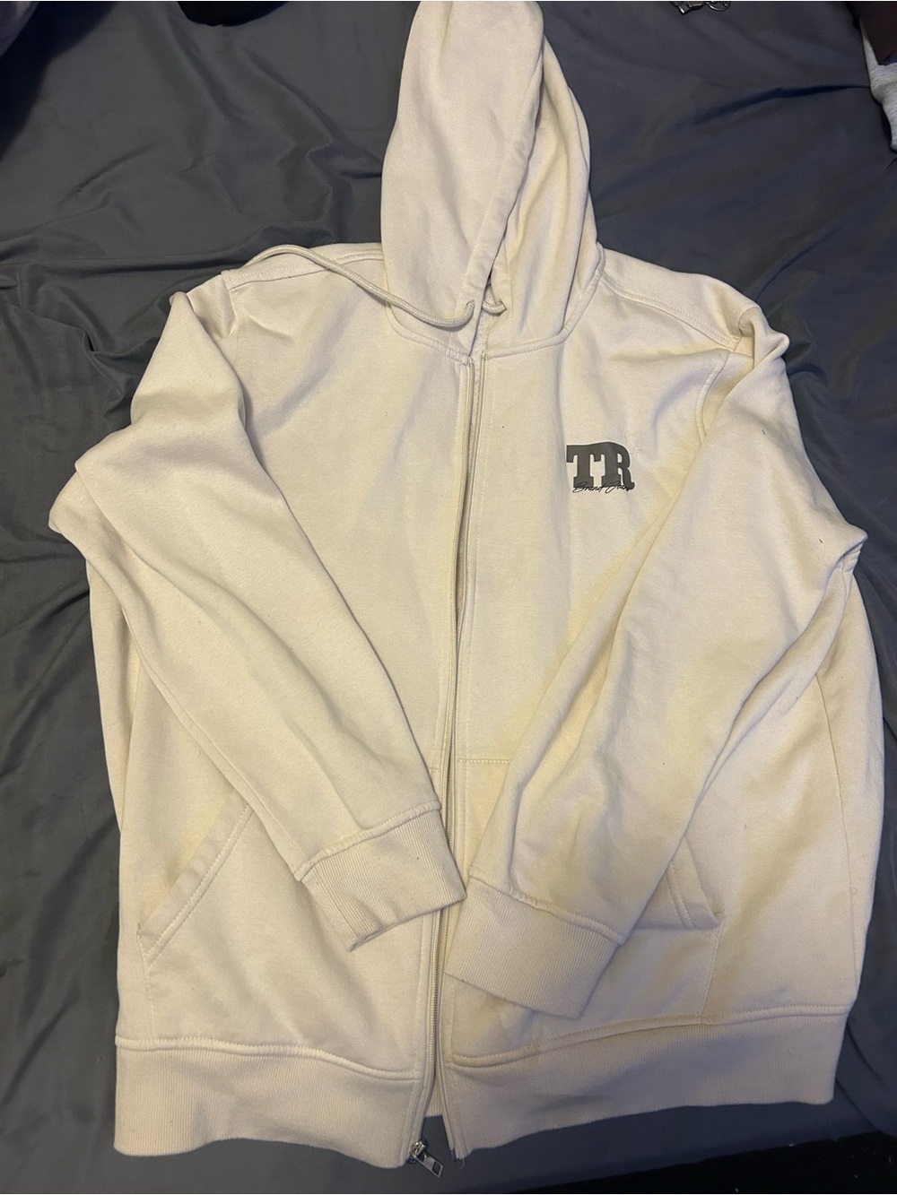 True religion Logo Cream Zip-Up Hoodie
